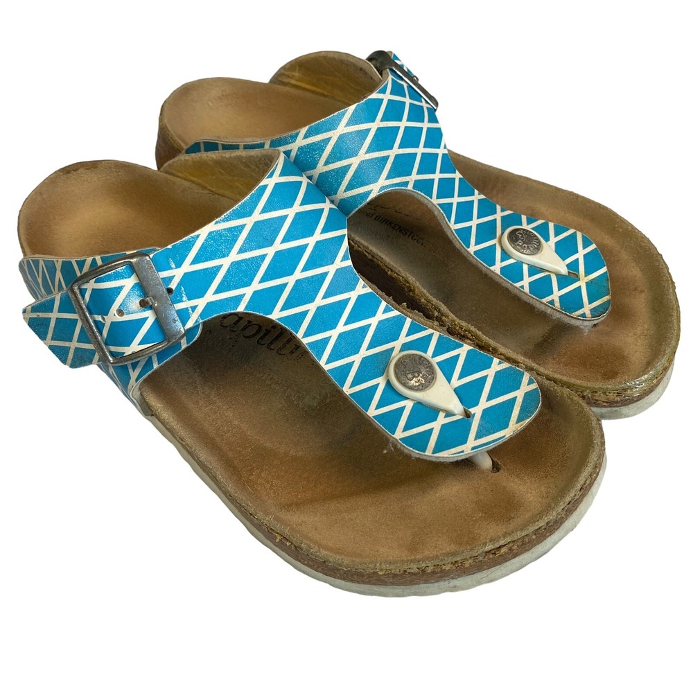 Birkenstock Gizeh Blue White Thong Sandals EU 36 Womens 5 Flawed